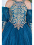 Girls Peacock Gold Lace Glitter Tulle Flower Girl Party Dress 2-16 - SophiasStyle.com detail