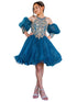 Girls Peacock Gold Lace Glitter Tulle Flower Girl Party Dress 2-16 - SophiasStyle.com model 1
