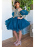 Girls Peacock Gold Lace Glitter Tulle Flower Girl Party Dress 2-16 - SophiasStyle.com side