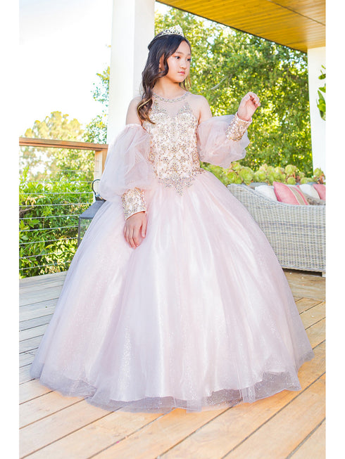 Girls Blush Mini Quinceaneara Glitter Tulle Ball Gown Dress 2-16 - SophiasStyle 2