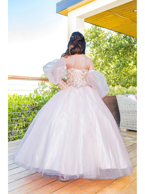 Girls Blush Mini Quinceaneara Glitter Tulle Ball Gown Dress 2-16 - SophiasStyle back