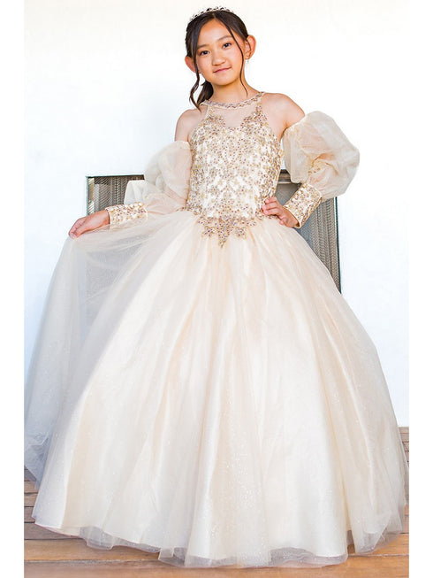 Girls Champagne Mini Quinceaneara Glitter Tulle Ball Gown Dress 2-16 model - SophiasStyle