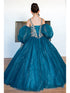 Girls Peacock Mini Quinceaneara Glitter Tulle Ball Gown Dress 2-16 back - SophiasStyle