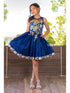 Girls Navy Satin Glitter Tulle Gold Lace Party Dress 2-16 - SophiasStyle.com model 2