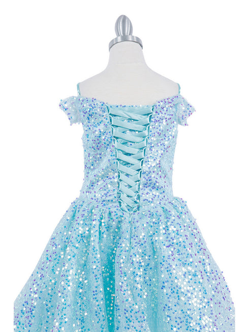 Girls Rainbow Sequin Off Shoulder Short Party Dress, Sizes 2-16 - SophiasStyle.com