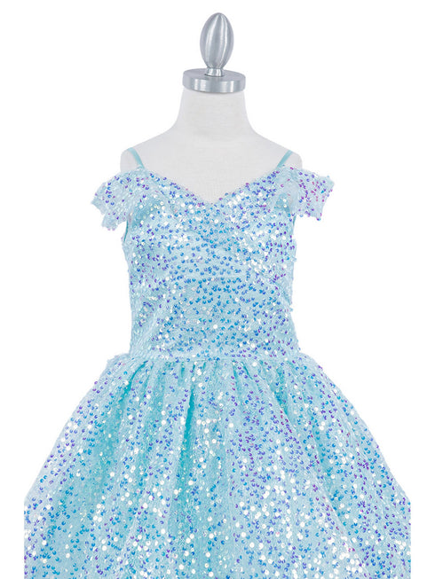 Girls Rainbow Sequin Off Shoulder Short Party Dress, Sizes 2-16 - SophiasStyle.com