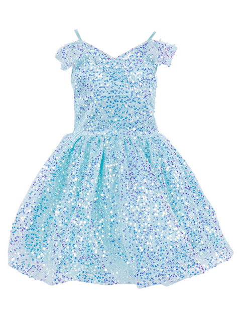 Girls Rainbow Sequin Off Shoulder Short Party Dress, Sizes 2-16 - SophiasStyle.com