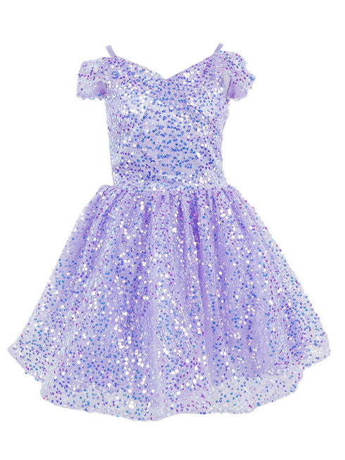 Girls Rainbow Sequin Off Shoulder Short Party Dress, Sizes 2-16 - SophiasStyle.com