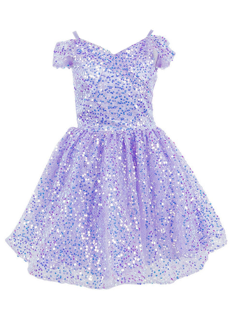 Girls Rainbow Sequin Off Shoulder Short Party Dress, Sizes 2-16 - SophiasStyle.com