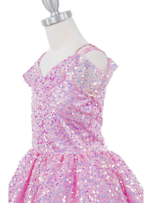 Girls Rainbow Sequin Off Shoulder Short Party Dress, Sizes 2-16 - SophiasStyle.com