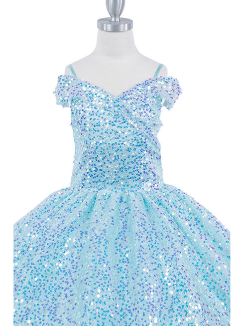 Girls Rainbow Sequin Glitter Tulle Off Shoulder Sweep Train Ball Gown, Sizes 2-16 - SophiasStyle.com
