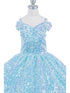 Girls Rainbow Sequin Glitter Tulle Off Shoulder Sweep Train Ball Gown, Sizes 2-16 - SophiasStyle.com