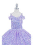 Girls Rainbow Sequin Glitter Tulle Off Shoulder Sweep Train Ball Gown, Size 8