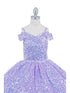 Girls Rainbow Sequin Glitter Tulle Off Shoulder Sweep Train Ball Gown, Sizes 2-16 - SophiasStyle.com