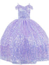 Girls Rainbow Sequin Glitter Tulle Off Shoulder Sweep Train Ball Gown, Sizes 2-16 - SophiasStyle.com
