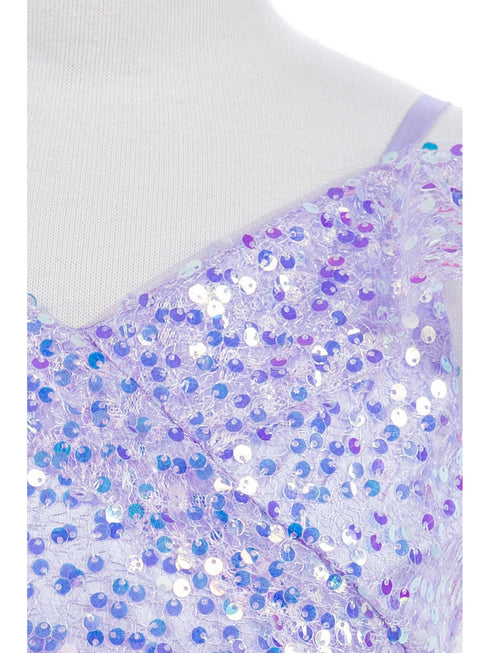 Girls Rainbow Sequin Glitter Tulle Off Shoulder Sweep Train Ball Gown, Size 8