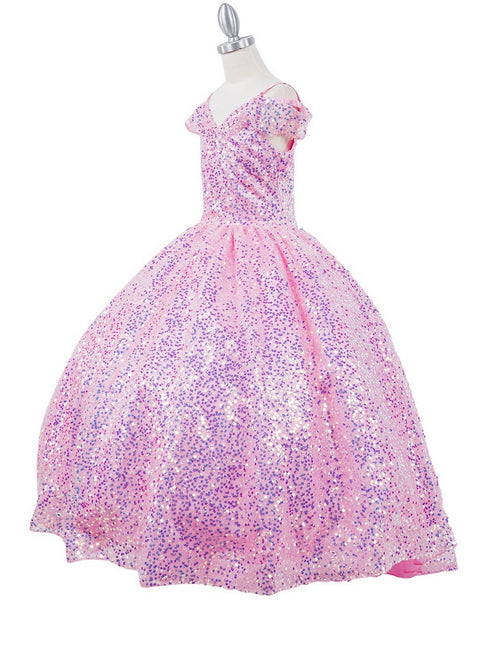 Girls Rainbow Sequin Glitter Tulle Off Shoulder Sweep Train Ball Gown, Sizes 2-16 - SophiasStyle.com