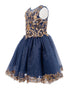 Girls Navy Illusion Two Tone Golden Lace Glittered Tulle Party Dress, Sizes 2-16 - SophiasStyle.com