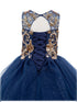 Girls Navy Two Tone Golden Lace Glittered Tulle Ball Gown, Sizes 2-16 - SophiasStyle.com