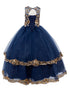 Girls Navy Two Tone Golden Lace Glittered Tulle Ball Gown, Sizes 2-16 - SophiasStyle.com