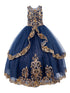 Girls Navy Two Tone Golden Lace Glittered Tulle Ball Gown, Sizes 2-16 - SophiasStyle.com