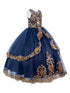 Girls Navy Two Tone Golden Lace Glittered Tulle Ball Gown, Sizes 2-16 - SophiasStyle.com