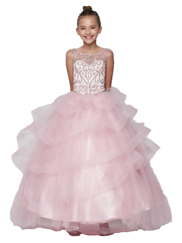 Girls Multi Color Jewel Bodice Ocean Waves Skirt Junior Bridesmaid Dress 2-20 - SophiasStyle.com