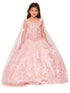 Bliss Big Girls Blush 3D Stone Pearl Sweetheart Floral Cape Ball Gown 8-16 - SophiasStyle.com