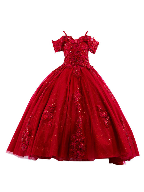 Girls Bliss Multi Color Sweetheart Sequin Glitter Lace Train Ball Gown 2-16 - SophiasStyle.com