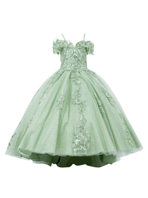 Girls Bliss Multi Color Sweetheart Sequin Glitter Lace Train Ball Gown 2-16 - SophiasStyle.com