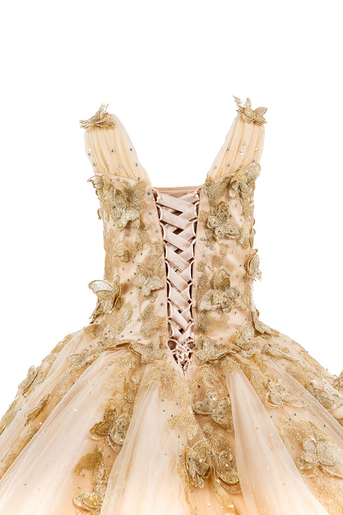 Bliss Multi-Color Metallic 3D Butterflies Glitter Tulle Pageant Princess Dress Gown 2-16 - SophiasStyle.com