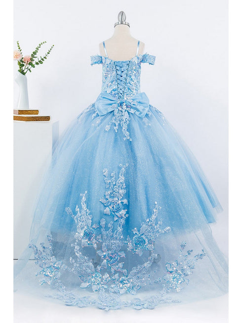 Girls Mini Quince Off-Shoulder Tail Pageant Dress 6-12