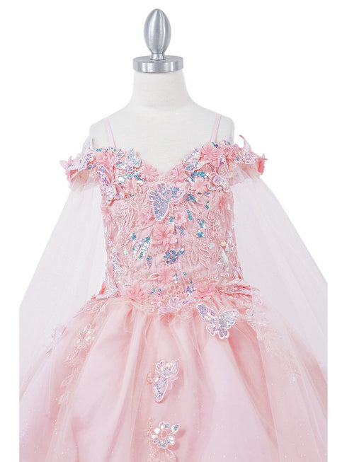 Bliss Girls Organza Butterfly Off Shoulder Party Dress with Detachable Sleeves, Sizes 2-16 - SophiasStyle.com