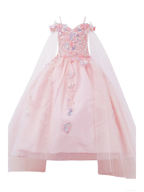 Bliss Girls Organza Butterfly Off Shoulder Party Dress with Detachable Sleeves, Sizes 2-16 - SophiasStyle.com