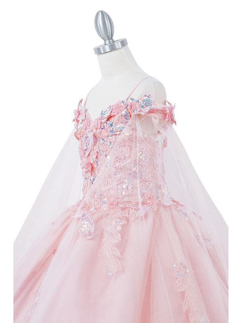 Bliss Girls Organza Butterfly Off Shoulder Party Dress with Detachable Sleeves, Sizes 2-16 - SophiasStyle.com