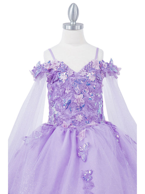 Bliss Girls Organza Butterfly Off Shoulder Party Dress with Detachable Sleeves, Sizes 2-16 - SophiasStyle.com