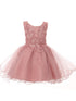 Baby Girls Dusty Rose Glitter Tulle Pearls Lace Easter Flower Girl Dress 3-24M - SophiasStyle.com