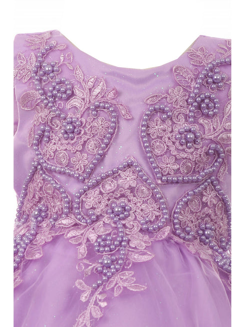 Baby Girls Lilac Glitter Tulle Pearls Lace Easter Flower Girl Dress 3-24M detail - SophiasStyle.com