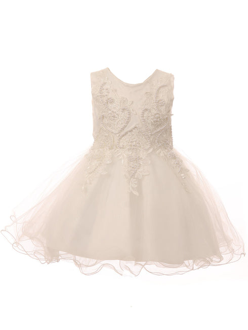 Baby Girls White Glitter Tulle Pearls Lace Easter Flower Girl Dress 3-24M - SophiasStyle.com