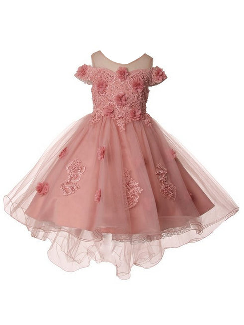 Girls Dusty Rose Lala & Erina Lace Applique Hi-Low Flower Girl Dress 2-12 - SophiasStyle.com