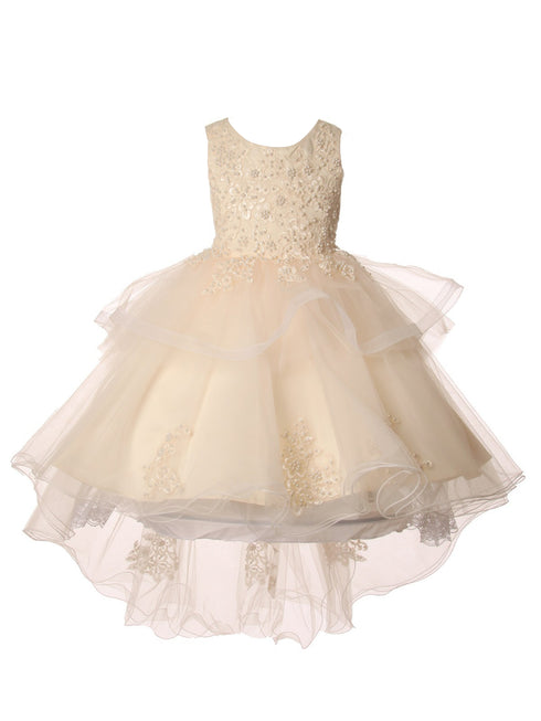 Girls Lace Applique High Low Bridesmaid Dress 2-12 - SophiasStyle.com