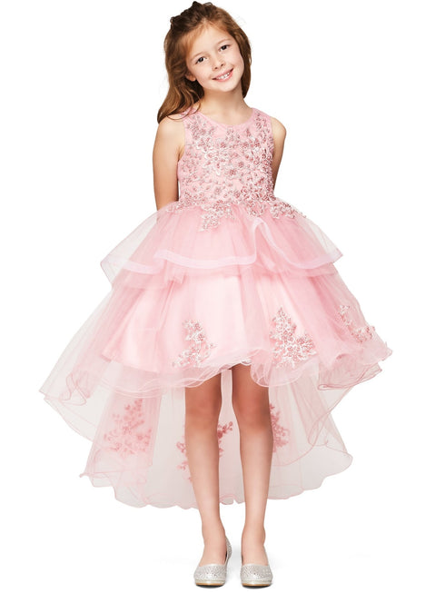 Girls Lace Applique High Low Bridesmaid Dress 2-12 - SophiasStyle.com