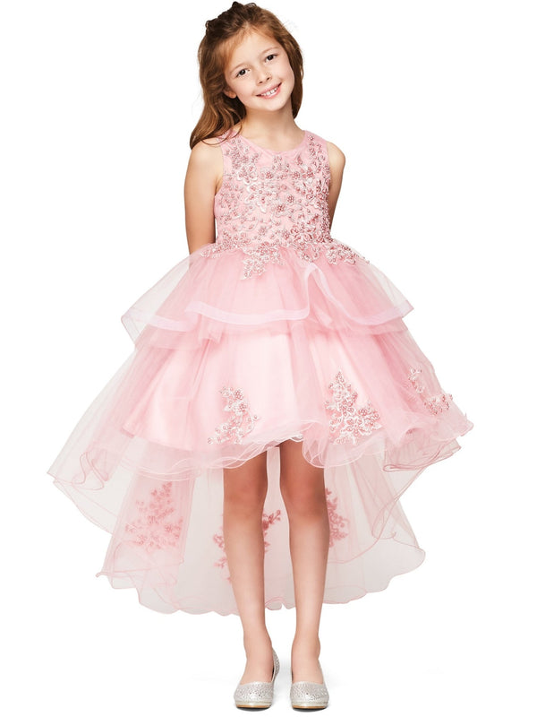 Girls Lace Applique High Low Bridesmaid Dress 2-12 - SophiasStyle.com
