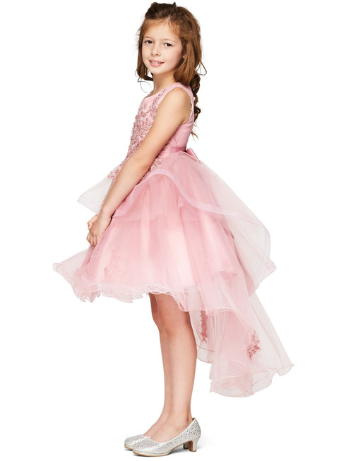 Girls Lace Applique High Low Bridesmaid Dress 2-12 - SophiasStyle.com