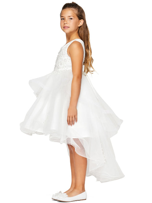 Girls Lace Applique High Low Bridesmaid Dress 2-12 - SophiasStyle.com