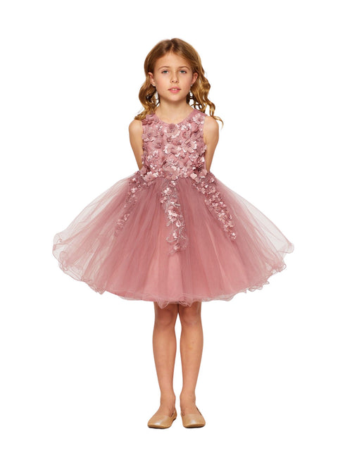 Girls Multi Color Lala & Erina 3D Flowers Adorned Tulle Flower Girl Dress 2-12 - SophiasStyle.com