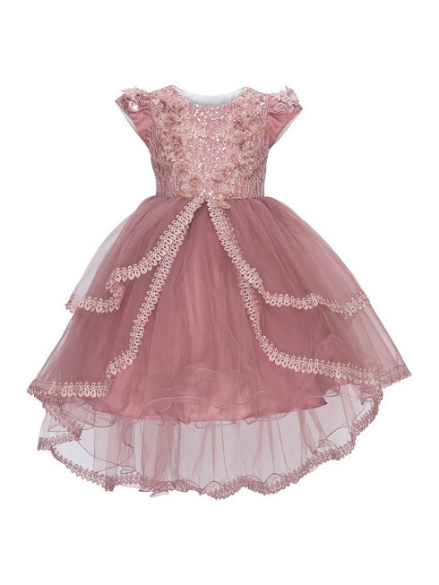 Girls Multi Color Lala & Erina Sequin Lace High Low Flower Girl Dress 2-12 - SophiasStyle.com