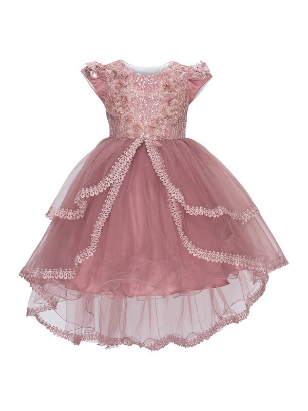 Girls Multi Color Lala & Erina Sequin Lace High Low Flower Girl Dress 2-12 - SophiasStyle.com