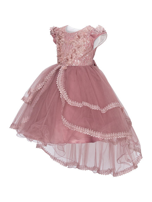 Girls Multi Color Lala & Erina Sequin Lace High Low Flower Girl Dress 2-12 - SophiasStyle.com