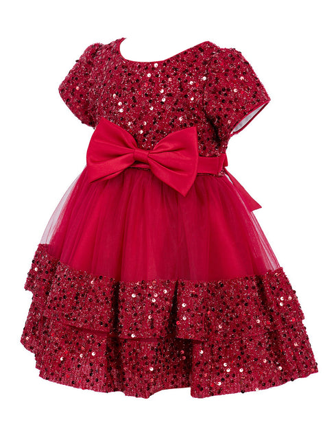 Baby Girls Lala & Erina Burgundy Sequin Adorned Flower Girl Dress 3-24M front
